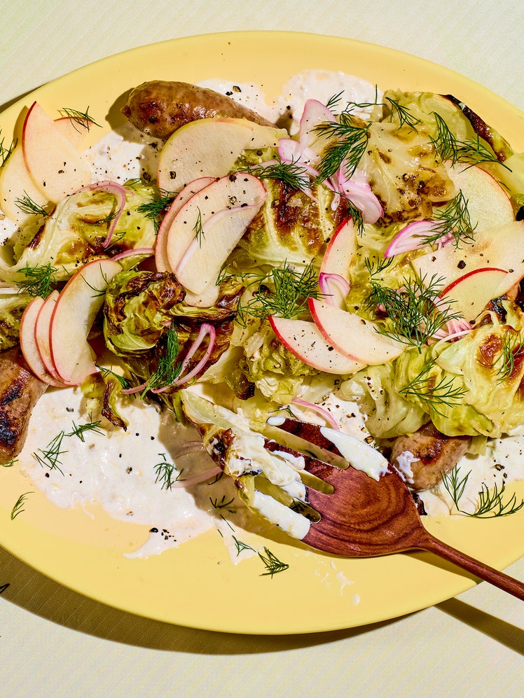 Charred Cabbage With Sausages and Apples