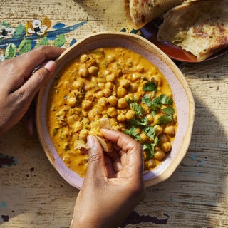 Vegetarian chickpeas in coconut sauce in a bowl