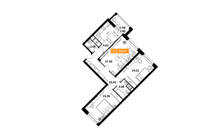 Квартира 74,7 м², 3-комнатная - изображение 1