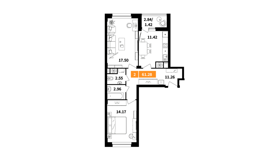 61 м², 2-комнатная квартира 17 110 252 ₽ - изображение 19