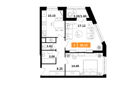 Квартира 56,2 м², 2-комнатная - изображение 1