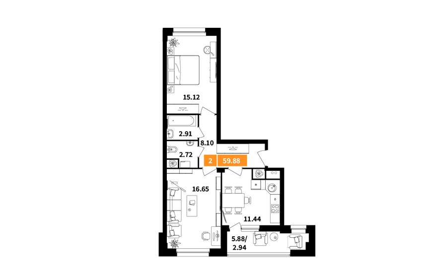 61 м², 2-комнатная квартира 17 110 252 ₽ - изображение 9