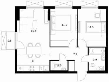 Квартира 57,4 м², 2-комнатная - изображение 1