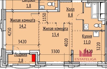 Квартира 54 м², 2-комнатная - изображение 1