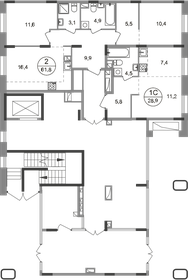 Квартира 61,8 м², 2-комнатная - изображение 2