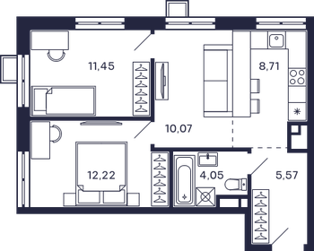 Квартира 52,1 м², 2-комнатная - изображение 1