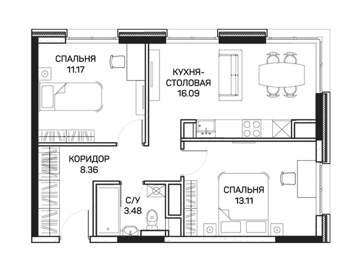 61 м², 3-комнатная квартира 12 500 000 ₽ - изображение 78