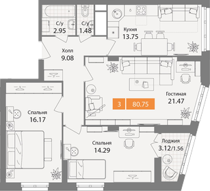 Квартира 80,8 м², 3-комнатная - изображение 1