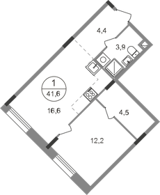 Квартира 41,6 м², 1-комнатная - изображение 1