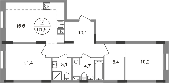 Квартира 61,5 м², 2-комнатная - изображение 1