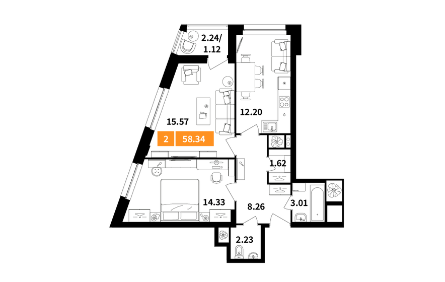 58,3 м², 2-комнатная квартира 18 262 792 ₽ - изображение 12