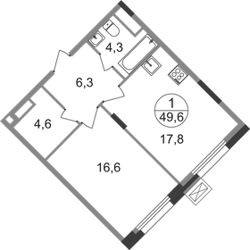 Квартира 49,6 м², 1-комнатная - изображение 1