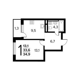 Квартира 34,9 м², 1-комнатная - изображение 1