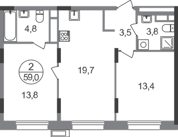 Квартира 59 м², 2-комнатная - изображение 1