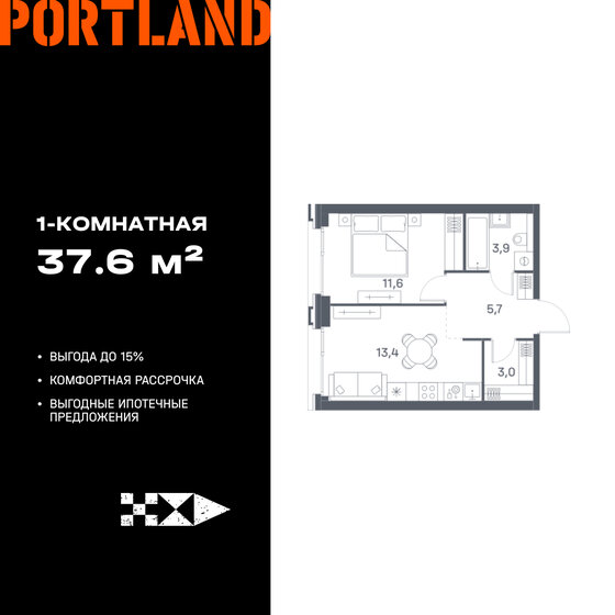 37,4 м², 1-комнатная квартира 16 482 180 ₽ - изображение 22