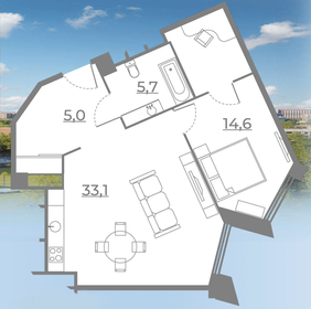 Квартира 70,7 м², 2-комнатные - изображение 1