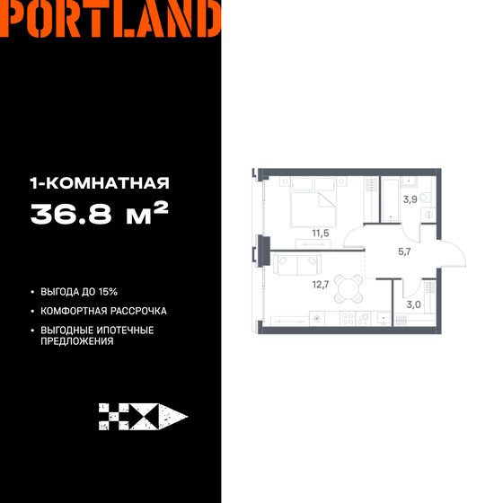 37,4 м², 1-комнатная квартира 16 482 180 ₽ - изображение 27