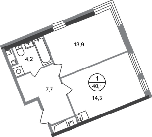 Квартира 40,1 м², 1-комнатная - изображение 1