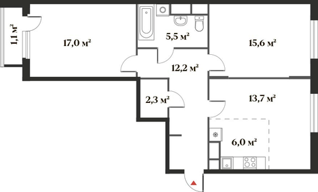 Квартира 72,2 м², 3-комнатная - изображение 1