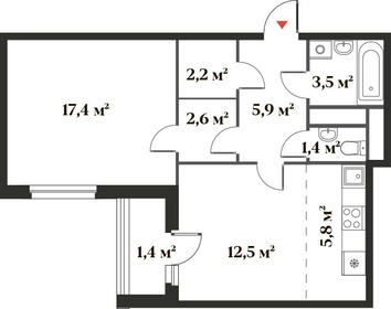 Квартира 51,3 м², 2-комнатная - изображение 1