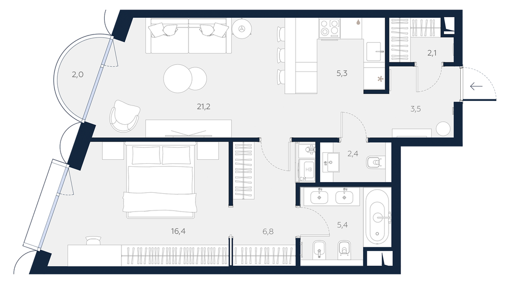 68 м², 1-комнатные апартаменты 44 907 224 ₽ - изображение 6