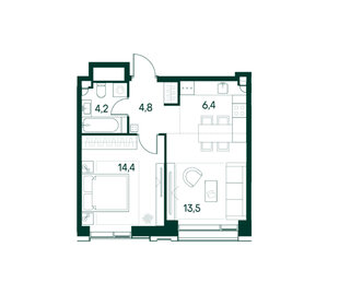 Квартира 43 м², 1-комнатная - изображение 1