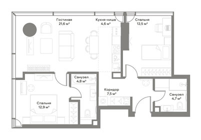 Квартира 68,6 м², 2-комнатная - изображение 2