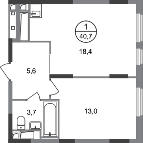 Квартира 40,7 м², 1-комнатная - изображение 1