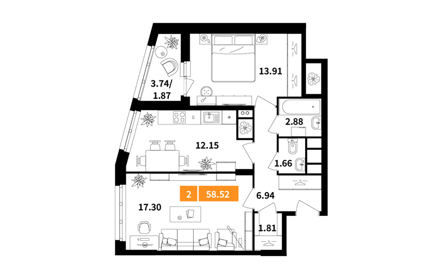 61 м², 2-комнатная квартира 17 110 252 ₽ - изображение 14