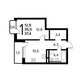 Квартира 37,4 м², 1-комнатная - изображение 1