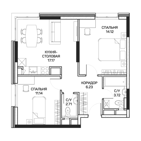 61 м², 3-комнатная квартира 12 500 000 ₽ - изображение 75