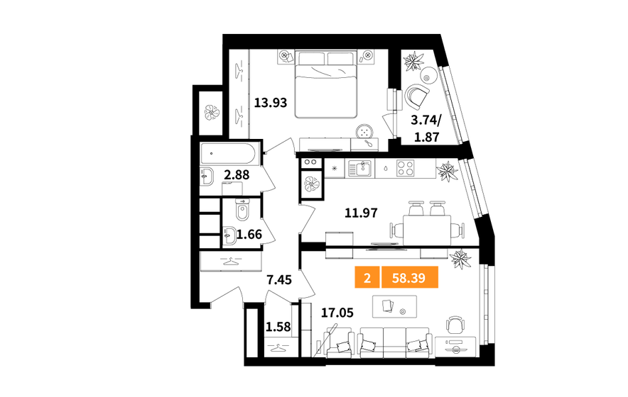 61 м², 2-комнатная квартира 17 110 252 ₽ - изображение 34