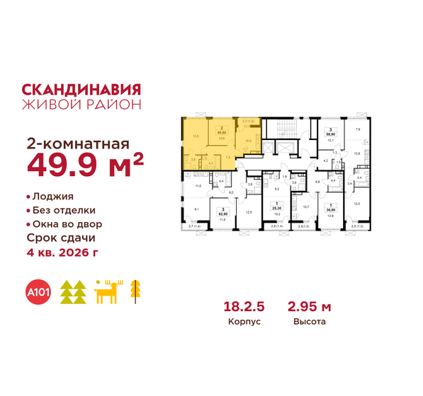 50 м², 2-комнатная квартира 13 351 412 ₽ - изображение 46