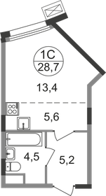 Квартира 28,7 м², студия - изображение 1