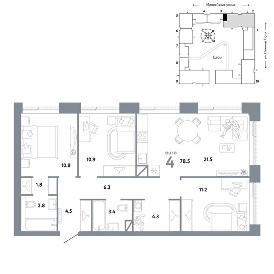 80 м², 3-комнатная квартира 25 500 000 ₽ - изображение 80