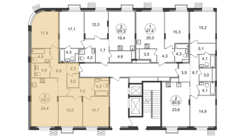 Квартира 105,7 м², 3-комнатная - изображение 2