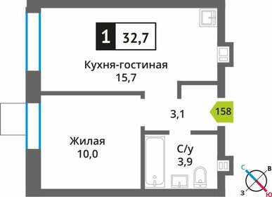 Квартира 32,7 м², 1-комнатная - изображение 1