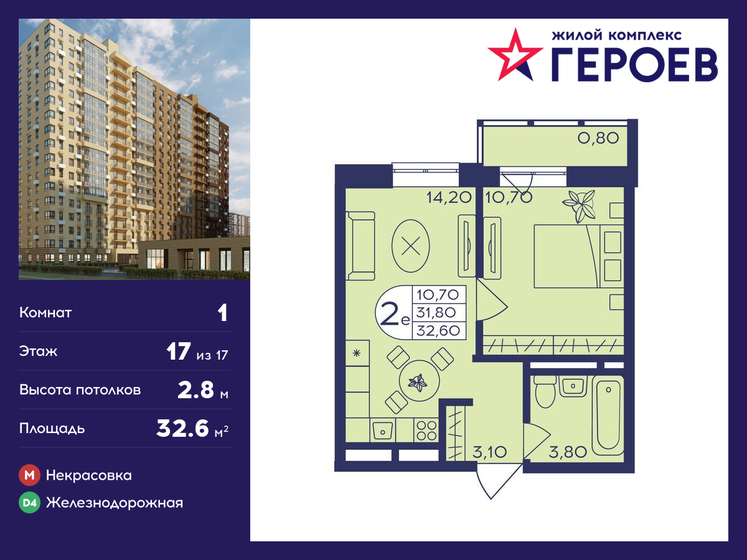 37,7 м², 1-комнатная квартира 6 500 000 ₽ - изображение 54