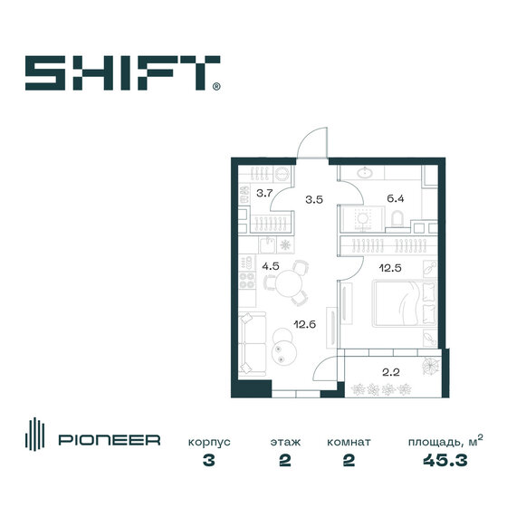 45,3 м², 2-комнатная квартира 39 139 696 ₽ - изображение 1