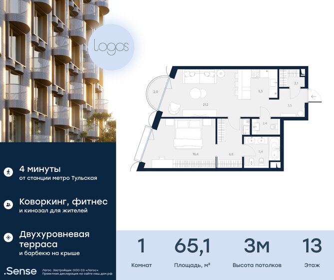 68 м², 1-комнатные апартаменты 44 907 224 ₽ - изображение 4