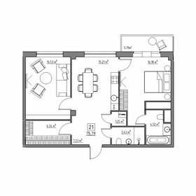 Квартира 75,8 м², 2-комнатные - изображение 1