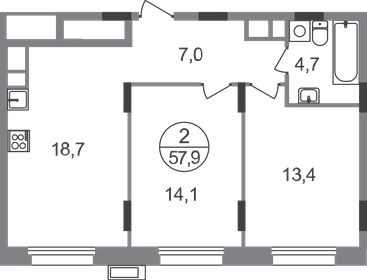 Квартира 57,9 м², 2-комнатная - изображение 1