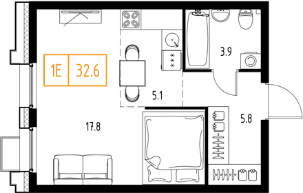 Квартира 32,6 м², 1-комнатная - изображение 2