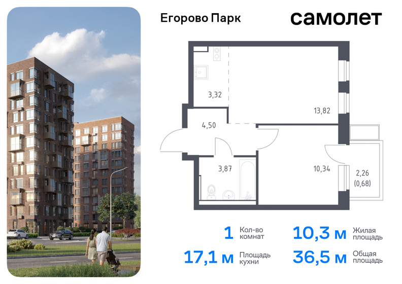 39,1 м², 1-комнатная квартира 6 915 134 ₽ - изображение 1