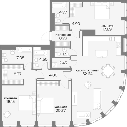 125,8 м², 4-комнатная квартира 176 120 000 ₽ - изображение 104