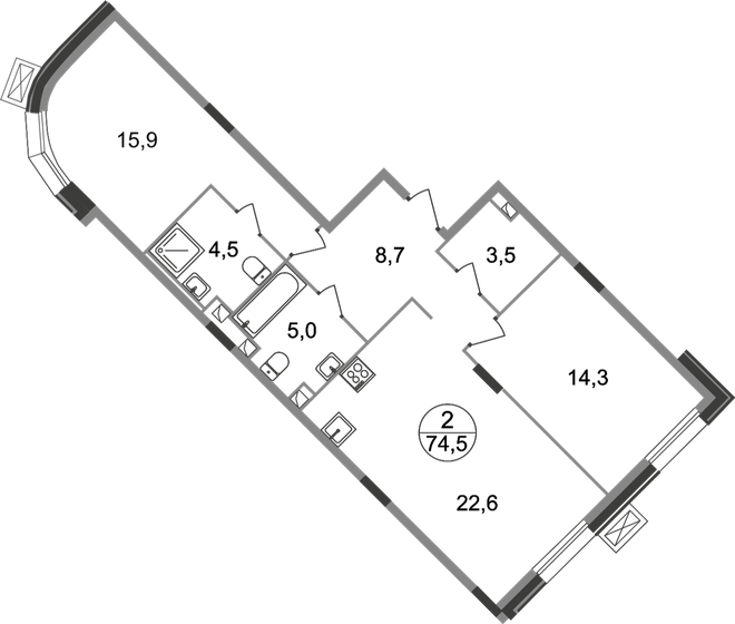 74,5 м², 2-комнатная квартира 17 371 418 ₽ - изображение 1