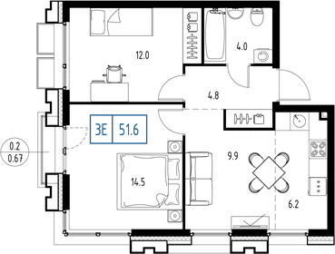 Квартира 51,6 м², 2-комнатная - изображение 2