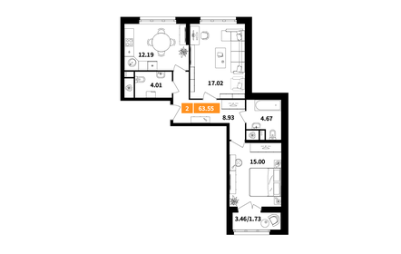 Квартира 63,6 м², 2-комнатная - изображение 1