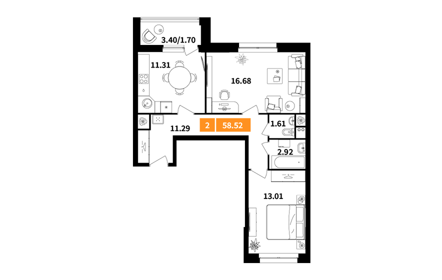 61 м², 2-комнатная квартира 17 110 252 ₽ - изображение 22