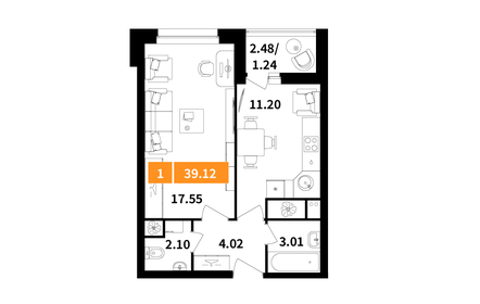 Квартира 39,1 м², 1-комнатная - изображение 1